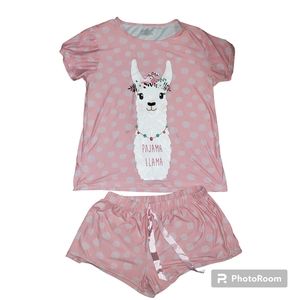 Bobbie Brooks 2 Piece Pajama Llama set Size Medium pink & white